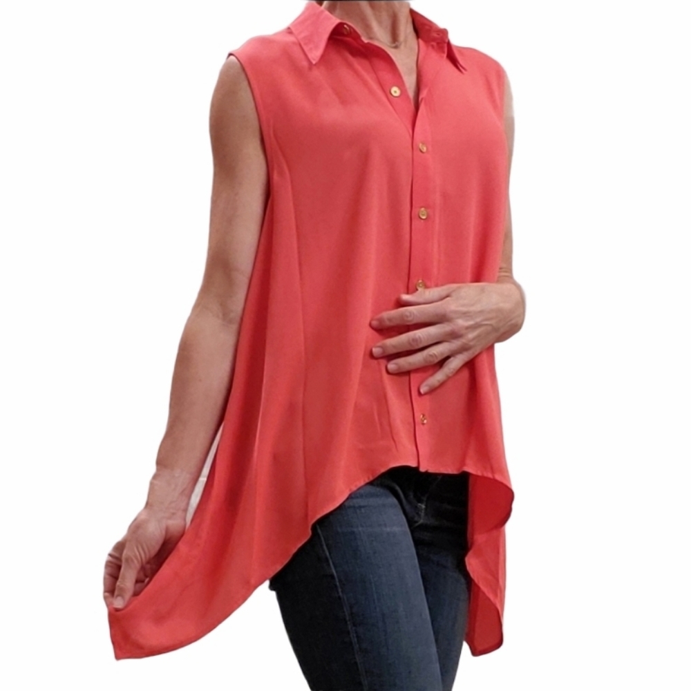 Michael Michael Kors Sleeveless Blouse Tunic Top Orange/Red Large Petite